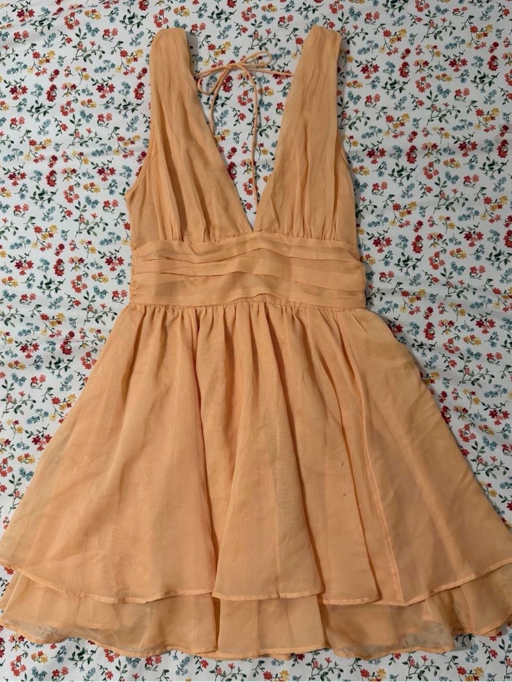 Peach V-Neck Tiered Chiffon Women's Dress Abercrombie&fitch